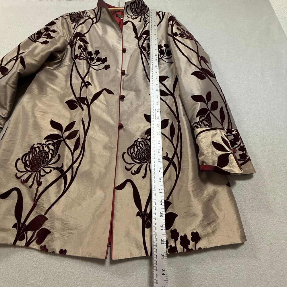 Elegant Asian Velvet Satin Floral Reversible Kimono Coat Size‎ 14 - Picture 6 of 16